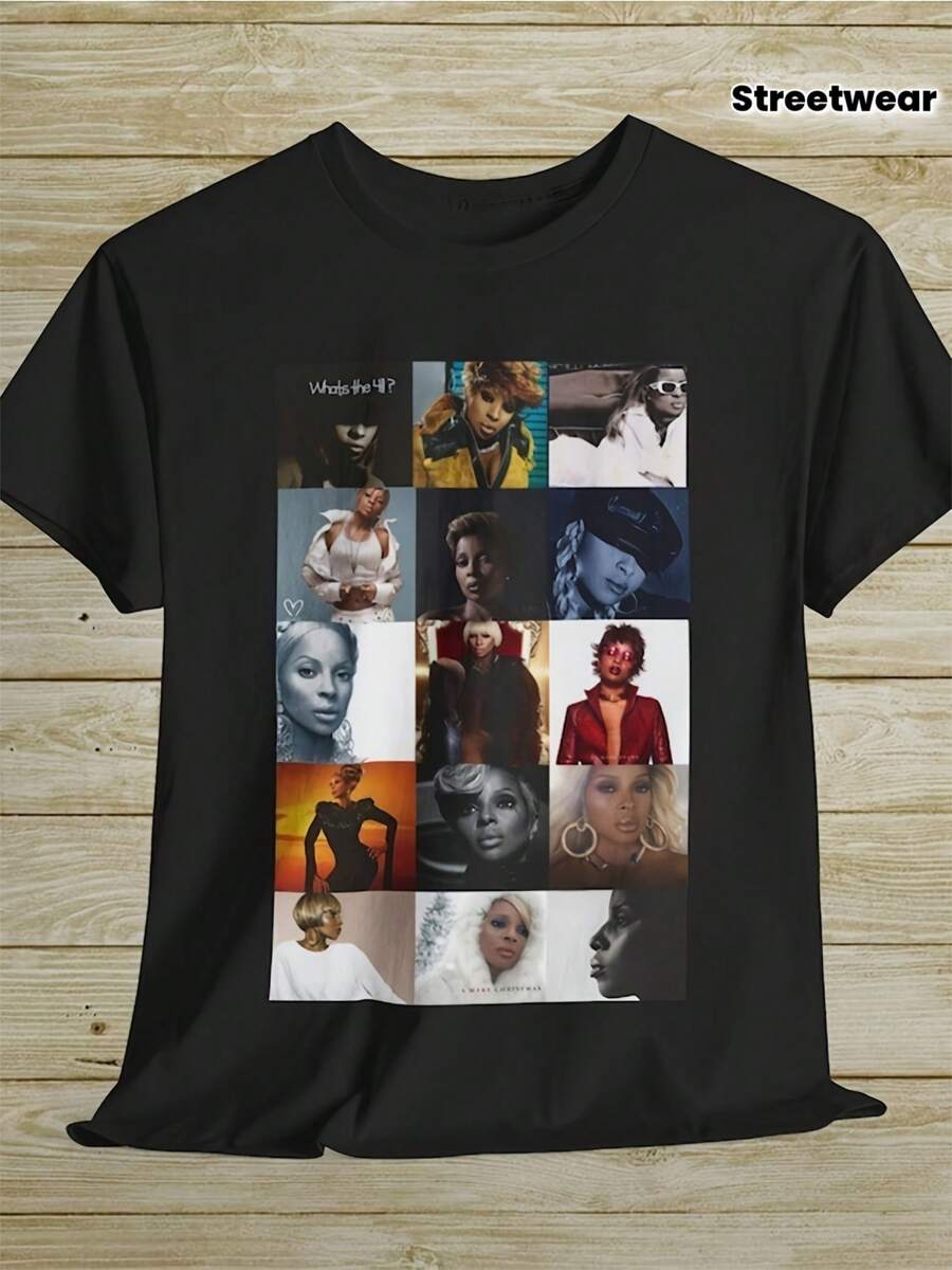 Mary J Blige 2025 Tour T-Shirt For Men And Women | Official T-Shirt With Album Cover By & Ne-Yo, 100% Soft, Casual Streetwear, Iconic Print, Concert Merchandise Gift Suitable For Fans And Friends - 220g. Loose Fit, Casual And Versatile T-Shirt. - 黑色 - 查看 1