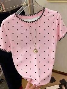 Camiseta casual de mujer con cuello redondo y estampado de lunares - Multicolor 4 - Ver 1