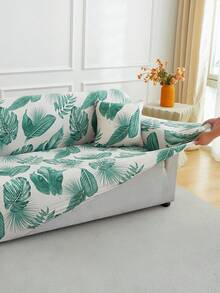 1pc Tropical Plant Pattern Sofa Cover (Including 1pc Pillow Case), Dust-Proof, Dirt-Resistant, Elastic Full Coverage Sofa Protector, Living Room Home Decor, Fits 1/2/3/4 Seater Sofa, All Season, Machine Washable - Green - View 5