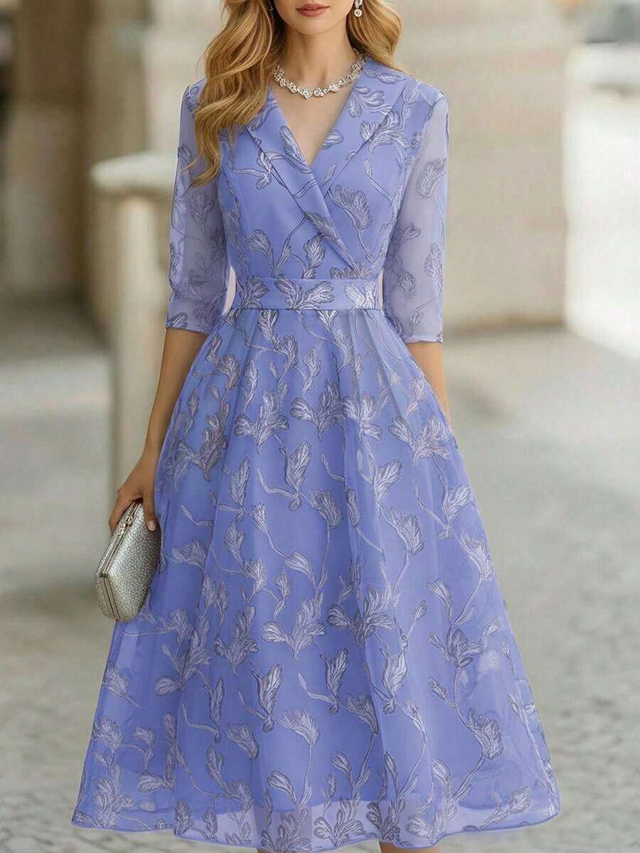 Vestido formal largo con estampado de hojas elegante para mujer, primavera/otoño - Multicolor 5 - Ver 1