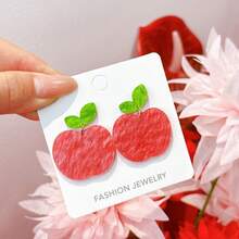 1 Pair Acrylic Apple Earrings With Rhinestones, Cute Earrings For Back To School, Teacher's Day, Suitable For Campus Daily Wear, Gift For Girls - Multicolor - View 8