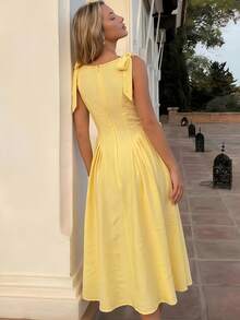 Summer New Retro Style Sleeveless Dress Women, Pure Desire Style Temperament Waist  Medium And Long Dress, French Elegance Temperament Socialite Style Daily Light Dress Commuter Dating Dress - Màu vàng - Xem 3