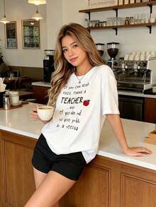 Funny T-Shirt For Teachers - With The Inscription "If You Can Read This, Thank A Teacher" And "Yoo Kan Rid Ths Yoo Prbli Ar A Teecha", Casual Short Sleeve Crew Neck T-Shirt For Educators, Spring Summer - 白色 - 查看 5