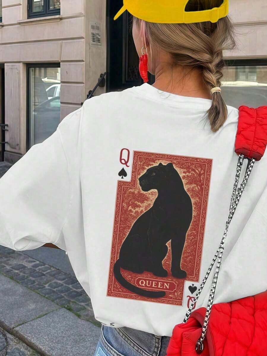 Camiseta para Mujer con Estampado Natural, Cuello Redondo, Manga Corta, Diseño Oversized, Ideal para Verano - Negro - Ver 1