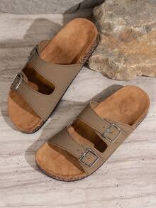 Sandal Fashion Pria dengan Sol Gabus dan Sol Dalam yang Nyaman, Tali Gesper yang Dapat Diatur Ukurannya, Gaya Slip-On Longgar, Cocok untuk Berjalan di Luar Ruangan, Pantai, dan Musim Panas, Sandal Unisex - Khaki - View 5