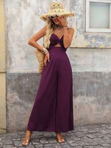 Mono Holgado Para Mujer Con Tirantes Espagueti, Color Sólido - Morado - Ver 6