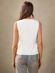 Chaleco estilo BOHO casual de estilo campestre estadounidense en color crema amarillento, con tirantes delgados, adecuado para maestras, oficina, viajes, con aspecto vintage.Blusa de verano para mujer en color amarillo claro, top de verano para mujer, top con lazo amarillo, top envolvente amarillo, top cruzado para mujer, top de verano para mujer de estilo occidental, para maestras de campo - Blanco - Ver 6