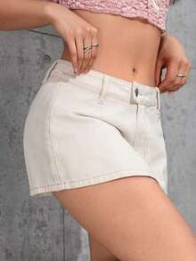 Minifalda vaquera casual con bolsillo y estampado de rayas para mujer, primavera/verano - Blanco - Ver 6