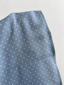 Camisa de mujer con cuello en V, cintura fruncida y manga corta, color blanco, para primavera/verano - Niebla azul - Ver 5