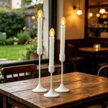 3pcs White Tapered Vintage Metal Candle Holders, Fireplace Dining Table Centerpiece Atmosphere Decor, Wedding Party Gathering Tabletop Soft Decoration Props - Multicolor - View 4