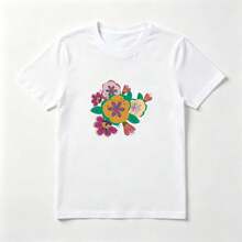 Playera Algodón Mujer Estampado Flores Coloridas - Diseño Floral Verano Fresco - Blanco - Ver 1