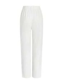 Conjunto de uniforme de enfermera con cuello en V, manga corta y bolsillo lateral con abertura, color azul claro, pantalón informal, conjunto de uniforme de enfermera, para primavera/verano - Blanco - Ver 4