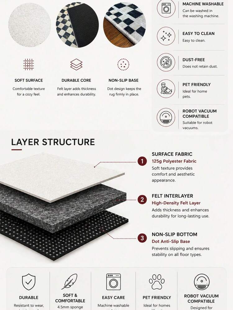 Modern Round Washable Non-Slip Area Rug – Thin Soft Living Room Carpet, Kitchen Rug & Runner, Decorative Rug - Multicolor - View 5