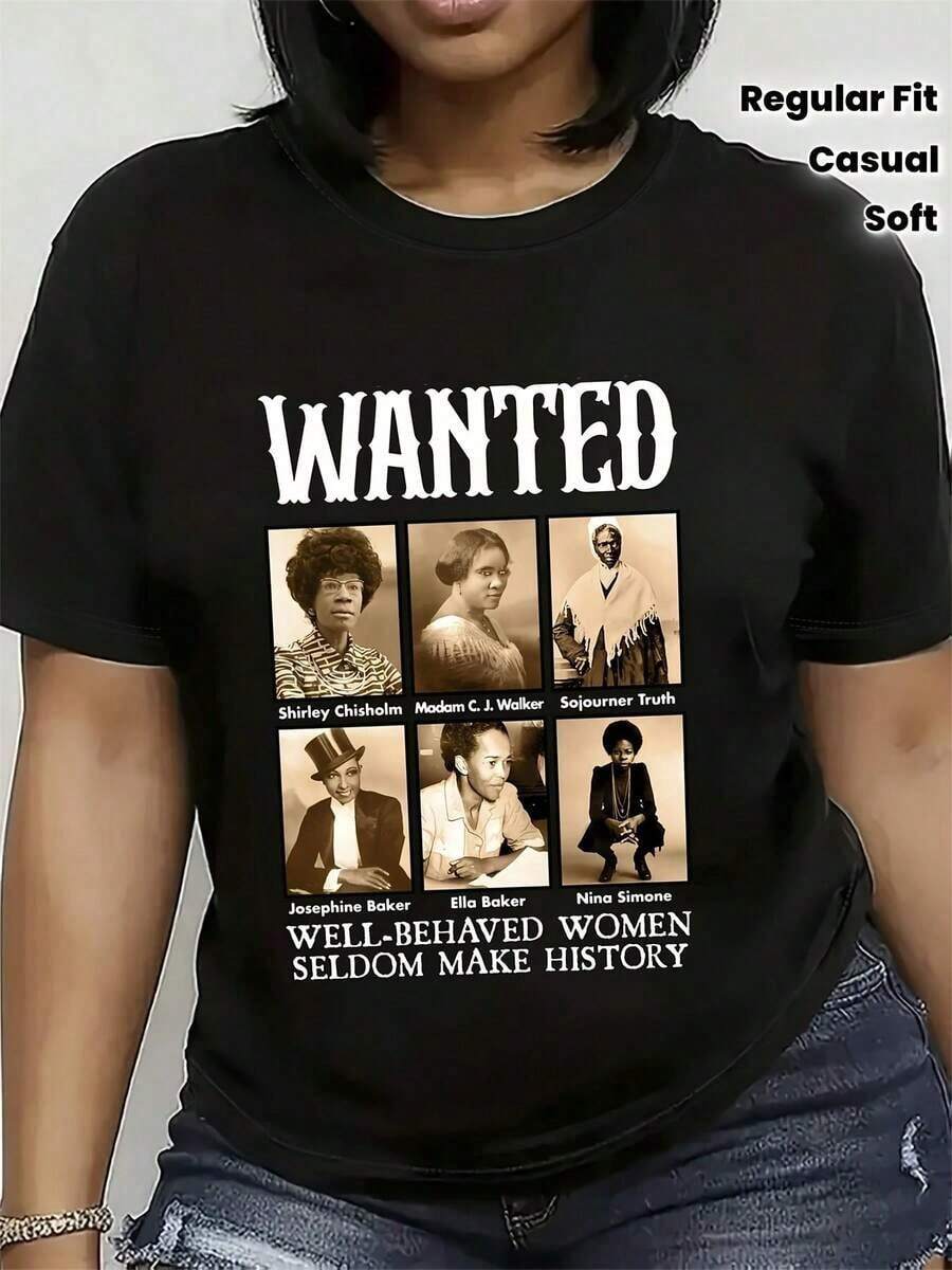 Camiseta de manga corta con estampado de letras coloridas y diseño de sal y azúcar| Moderno y Casual, Sensación Elegante, Top Versátil para Mujer, Tela Cómoda y Suave para Primavera/Verano - Negro - Ver 1