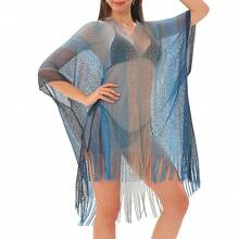 Beach Cover-Up With Mesh And Hollow-Out Design, Bikini Cover-Up, Sexy Sun Protection Shirt For Beach Vacations - Gold Gradient - View 7