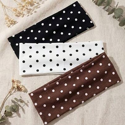 3 Pieces/Set. Elegant And Sweet Black And White Polka Dot Printed Stretch Fabric Sports Headband For Women, Suitable For Daily Wear, Fitness, Yoga, Running. Sweat-Absorbent And Soft Headband, Bohemian Style Headband, Elegant Autumn And Winter Women's Hair Accessory, Gift, Travel, Women's Gift. Sport Hair Bands Cycling Sweatband