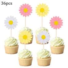 36pcs/12Pcs/5pcs Daisy Cupcake Toppers, Pink Flower Cake Topper, Daisy Cake Decorations Toothpicks Chrysanthemum Cupcake Toppers, Spring Daisy Flower - Multicolor - View 18
