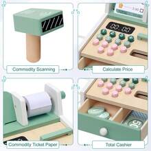 Wooden Toys Cash Register With Scanner Calculator Till Toy For Kids, Pretend Play Shop Toys, Role Play Toys Shopping Playset, Educational Learning Brithday Gift For Boys And Girls - Pink - View 12