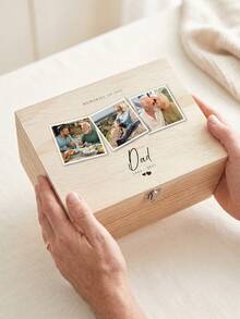 1pc Custom Photo Wooden Memory Box, Personalized Name & Date Keepsake Storage Box, Memorial Gift With Secure Clasp, Triple Photo Memory Wooden Box, Memories Of You Box, Father's Day/Family/Wedding Case - Multicolor - View 5