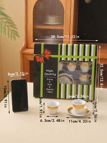 WGROOM 一套（1个咖啡杯碟/6个咖啡杯碟，6个茶杯，1个礼盒）陶瓷咖啡杯碟套装，适用于家庭厨房、餐厅、客厅，美式拿铁咖啡杯，饮水茶杯，马克杯，适用于户外、婚礼、派对、送礼、生日等场合 - 彩色 - 查看 7
