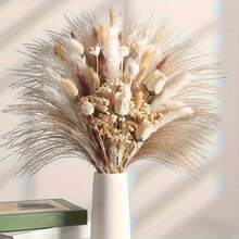 Bouquet de 65 fleurs séchées en herbe de la pampa, style bohème, idéal pour vase, salon ou décoration saisonnière. Fleurs artificielles, fausse queue de lapin, pour mariage, fête ou cadeau. - 65 pièces - Voir 2