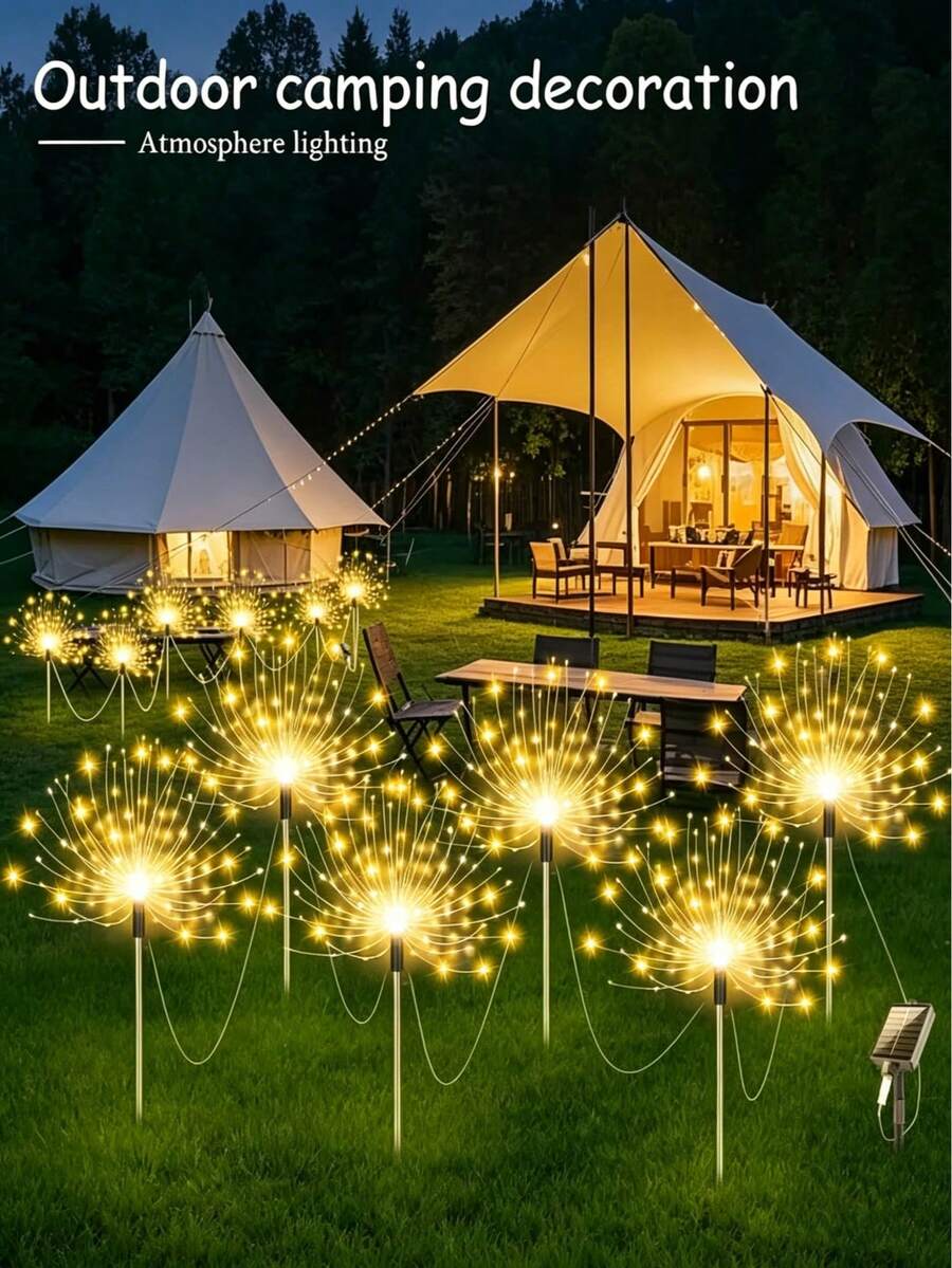 6串360LED/90LED太阳能路径灯，太阳能串灯，星形LED路径灯，太阳能烟花灯，太阳能花园草坪灯，8种照明模式，防水星光爆炸灯，适用于住宅车辆、露营、户外野餐和派对，可用于花园、露台、花园小径、庭院入口、别墅、秋季装饰、房屋装饰、住宅车辆、露营、户外野餐和派对、户外装饰、情人节装饰、道路、草坪区域