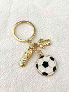 1pc Zinc Alloy Football Shaped Oil Drop Keychain, Sports Enthusiast Accessory For Men, Keyring - Gold 1 - View 2