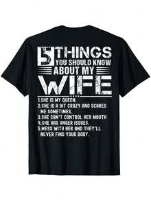 Cotton Short Sleeve 5 Things You Should Know About My Wife (On Back) Husband T-Shirt For Men Women - Black - View 1