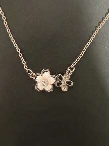 Collar de flor de cerezo con perla blanca dulce de acero inoxidable para mujeres - Oro rosa - Ver 6