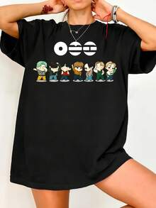 BT.S Chibi Members T-shirt, K-Pop tecknad grafisk T-shirt, söt BT.S karaktärs T-shirt, koreansk pop fan merchandise, unisex present till ARMÉ-fans. Vintage grafiskt tryck casual svart bomull kortärmad T-shirt - Svart - Visa 1
