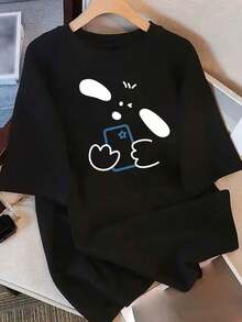 Camiseta pura para mujer de manga corta con diseño de nicho y estampado de diseño, nueva camiseta holgada de media manga y corte entallado para mujer, verano 2025 - Negro - Ver 4