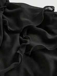 Top corto elegante de múltiples capas con volantes en azul marino, top para Año Nuevo, top de fiesta, top minimalista casual de mujer con botones frontales y tirantes anchos para uso diario, look vintage para el Día de San Valentín - Negro - Ver 4