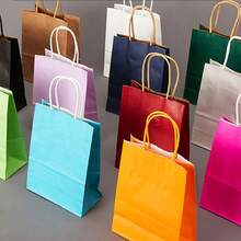 10pcs Small Kraft Paper Gift Bags, Multiple Colors Available, With Handle And Foldable Design, Reusable, Suitable For Business Events, Birthday Gift Packaging And Multi-Purpose Shopping Tote Bags, Suitable For Year-Round Use - Multicolor - View 3