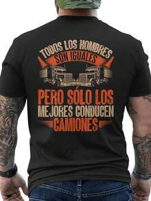 New Trucker T-Shirt With Spanish Trucker Graphic On The Back - Semi-Trailer Truck Graphic Work Shirt, Short Sleeve Casual T-Shirt, Suitable For CDL Licensed Drivers And Truckers - 黑色 - 查看 6