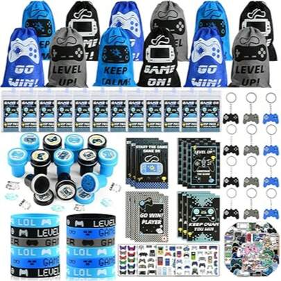 126 Count Video Game Party Bag Fillers, Gaming Party Favours With VIP Pass Lanyards Silicone Bracelet Keychain And Stampers, Birthday Party Bags Fillers For Kids Gamer Party Supplies Goodie Bag Fillers