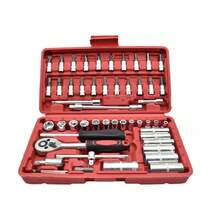 Bộ dụng cụ 46 món, bao gồm đầu tuýp, cờ lê, đầu khẩu tháo nhanh, cỡ nhỏ/vừa/lớn, cần siết, tua vít, bộ dụng cụ sửa chữa ô tô. - Nhiều màu - Xem 6