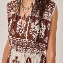 New Bohemian Vacation Dress | Sleeveless, Strategically Placed Floral Print Maxi Dress | Beach & Resort Wear | Summer Floral Dress | Mother's Day Dress | Women's Dress For All Seasons (Spring, Summer, Autumn, Winter) | Festive Occasion Wear | Casual Resort Dress | Seaside & Beach Outfit | Brown Dress | Country-Style Dress | Long Sleeveless Summer Bohemian Vacation Dress - Multicolor - Ver 3
