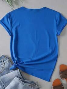 Camiseta de Algodón con Estampado de Corazón Arcoíris para Mujer, Camiseta Casual de Manga Corta, Corte Holgado, Tela Suave y Cómoda, Tallas M-5XL, Camiseta con Diseño Gráfico para Uso Diario, Negra - Azul - Ver 3