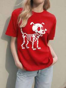ofertas y liquidacionesPlayera Para Mujer,Halloween - Perro Esqueleto, Camiseta Gráfica, Regalo - Día de Muertosplayera de hombretops sudaderas para mujer Y2k Camiseta Camisa De - Blanco - Ver 9
