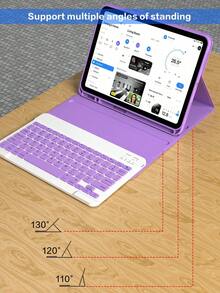 纯色防震翻盖保护套，带可拆卸无线蓝牙键盘，配备 Apple Pencil 收纳槽，兼容 iPad Air 第五代 (2022)、第四代 (2020)、第六代 (2024)、9.7 英寸、第七/八/九代、10.2 英寸、10 英寸，薰衣草粉嫩春日礼物 - 紫丁香色 - 查看 8