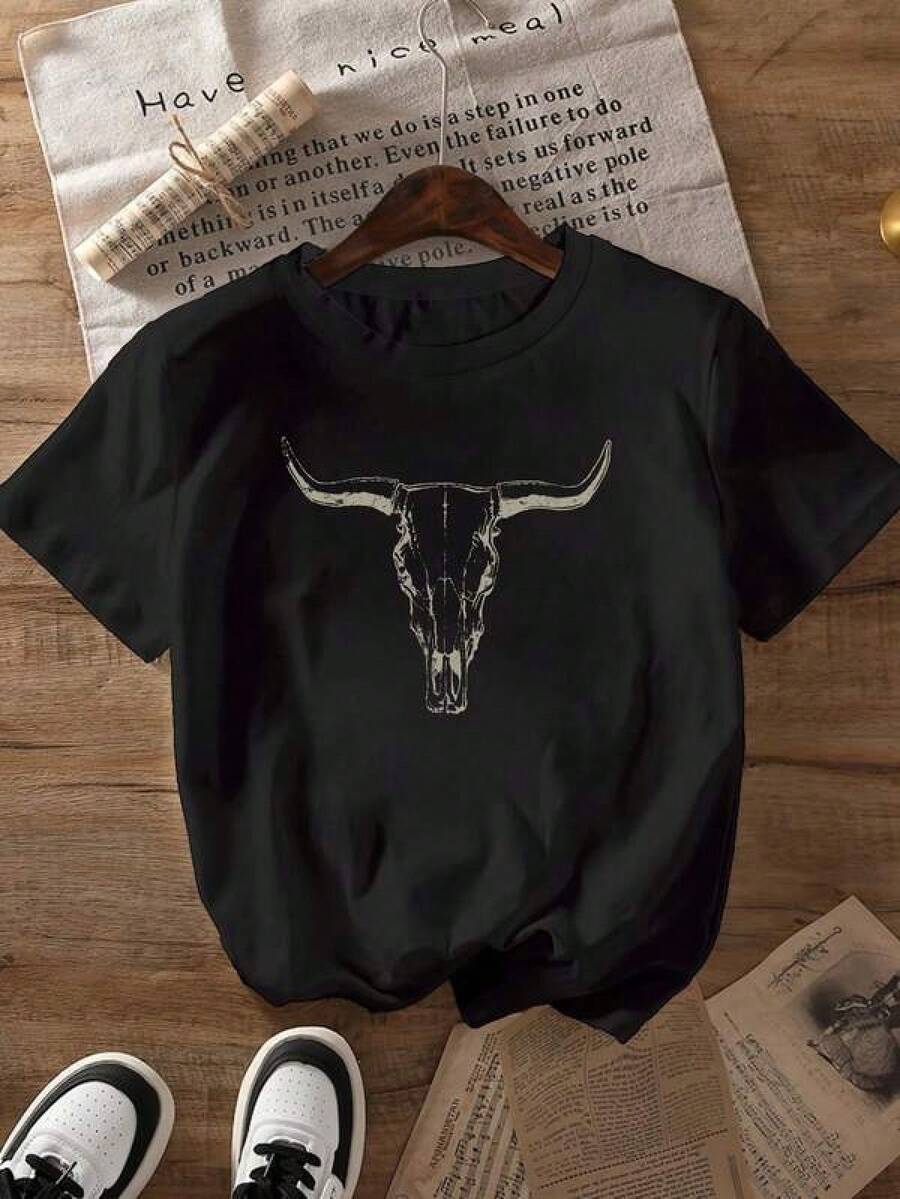 1 pieza Camiseta de manga corta de cuello redondo holgada unisex de 180g, 100% algodón puro transpirable y suave, estilo Y2K Bababask con estampado gráfico moderno, ideal para mujer y hombre, perfecta para uso diario, festivales, conciertos y todas las estaciones - Negro - Ver 1