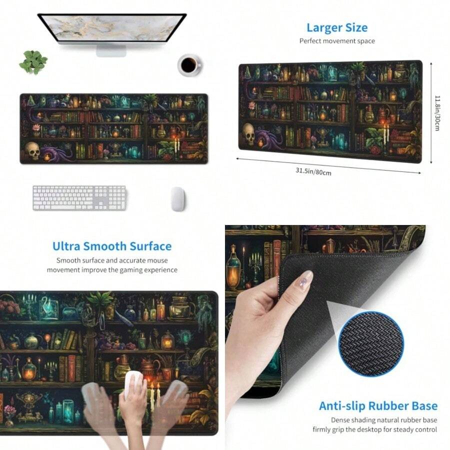 Library Mysterious Mouse Pad XL - Alfombrilla de mouse antideslizante con base de goma antideslizante para computadora portátil y juegos de computadora de 31.5 x 12 pulgadas - Biblioteca misteriosa - Ver 1