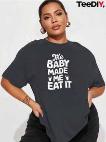 1 pieza Camiseta Divertida para Mujeres con Frase de Embarazo - "Me hizo comerlo" - Camiseta de manga corta, cuello redondo, estilo casual y de talla grande - Ropa cómoda para el tiempo de maternidad y regalos para el Día de la Madre - Ropa divertida para mamás con estampado geométrico, lavable a máquina - Uso en todas las estaciones - Corte relajado - Negra con texto blanco - Frase divertida para mamás - Tela suave - Ideal para atuendos casuales - 180g Algodón 100% - Negro - Ver 7
