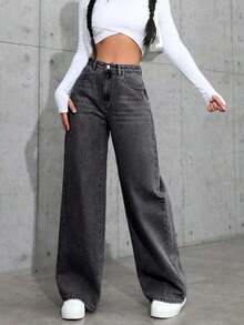 Jeans de pierna recta de color claro para adolescentes - Gris Oscuro - Ver 4