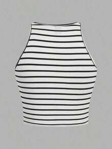 Conjunto de 4 piezas para mujer: Camiseta sin mangas a rayas en blanco y negro, cereza casual para vacaciones, versátil y sexy para el verano y el regreso a la escuela - Multicolor 18 - Ver 6