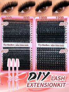 Eimny Bộ 800 sợi mi giả dạng chùm, độ dày 60D, 80D, 100D, 120D, độ cong D, kích thước hỗn hợp 8-16mm, kiểu dáng hoạt hình, mi giả mọc tự nhiên, 40 hàng, dung lượng lớn, dày dặn, tạo độ phồng tự nhiên, kèm 3 cọ chải mi, phù hợp cho người mới bắt đầu tự làm tại nhà. - D - Xem 1