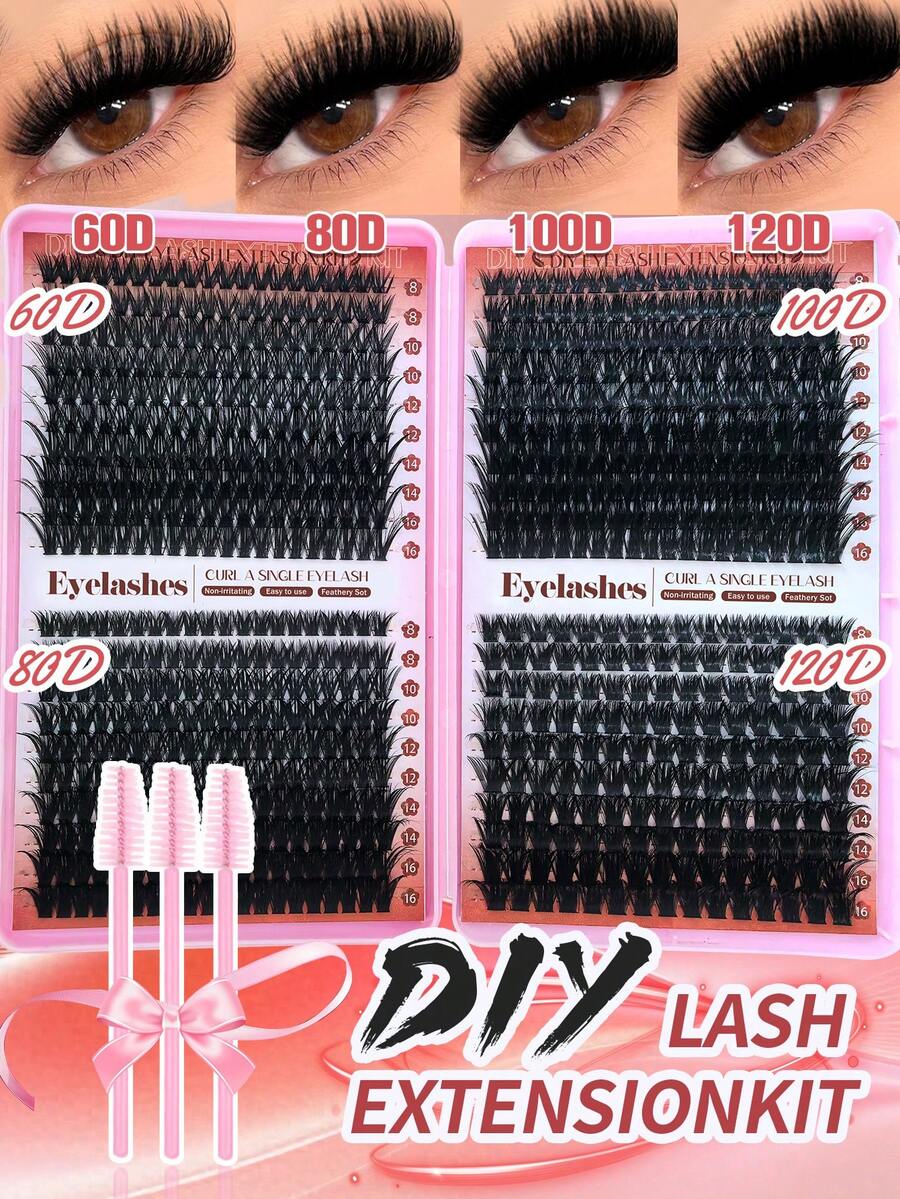 Eimny Bộ 800 sợi mi giả dạng chùm, độ dày 60D, 80D, 100D, 120D, độ cong D, kích thước hỗn hợp 8-16mm, kiểu dáng hoạt hình, mi giả mọc tự nhiên, 40 hàng, dung lượng lớn, dày dặn, tạo độ phồng tự nhiên, kèm 3 cọ chải mi, phù hợp cho người mới bắt đầu tự làm tại nhà. - D - Xem 1