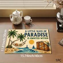 1pc Beach Luggage Print Absorbent Mat/Drying Mat/Drip Mat For Coffee Maker, Tableware - Absorbent Polyester Desktop Protective Mat With Non-Slip Rubber Backing, For Kitchen Counter Decor, Home Bar And Dining Table - Multicolor - View 12
