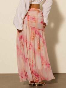 Falda larga estampada con estilo, perfecta para el verano.Presenta un estampado colorido y difuminado, ideal para las vacaciones de verano.El diseño plisado y la tela de gasa fluida la hacen adecuada para el uso diario, las vacaciones en la playa y los viajes románticos.Una falda de verano imprescindible para las mujeres. - Multicolor - Ver 3