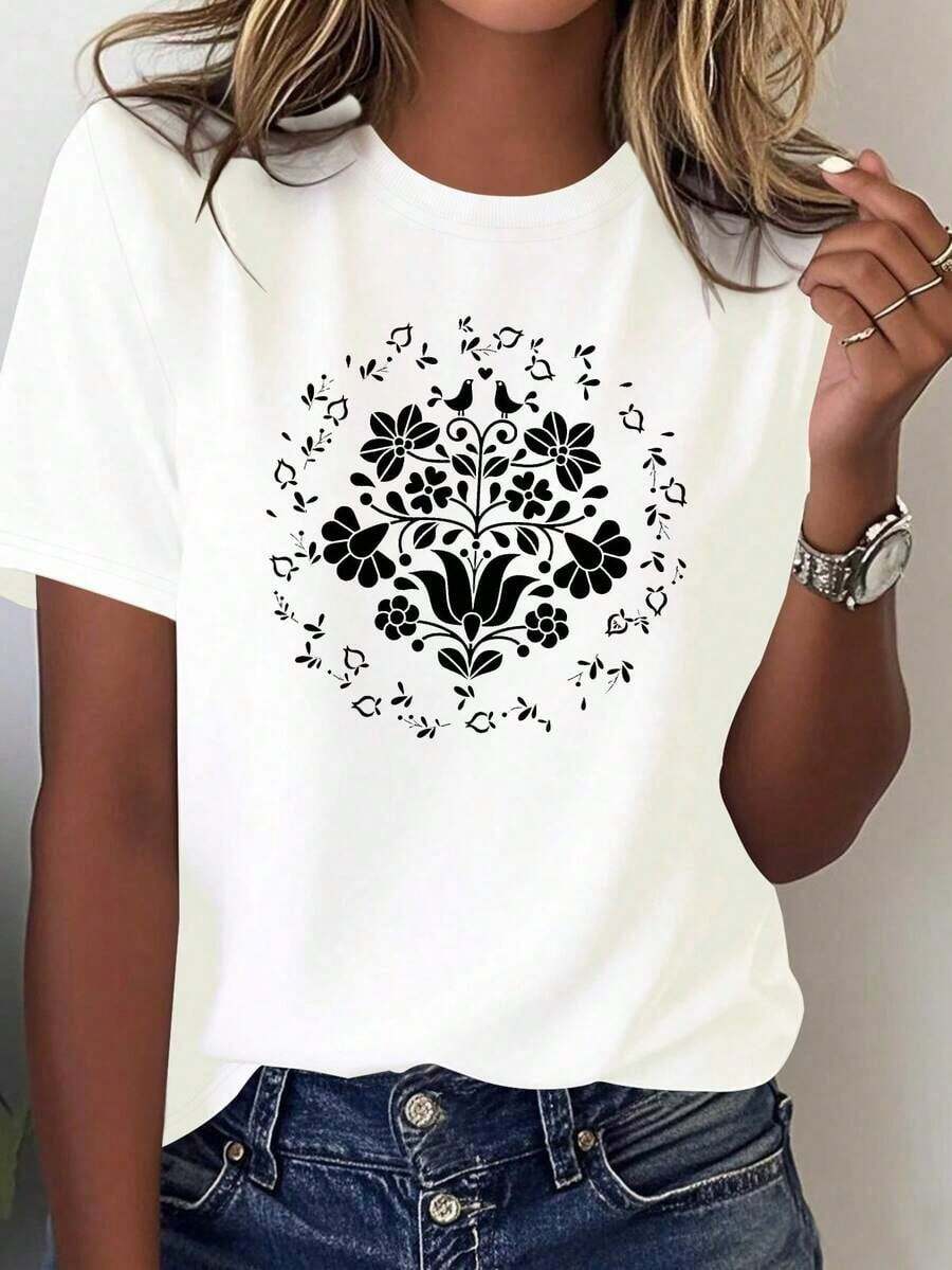 Camiseta cómoda y pura para mujer de Kalocci Folk Art Calochia Folk Art - Blanco - Ver 1